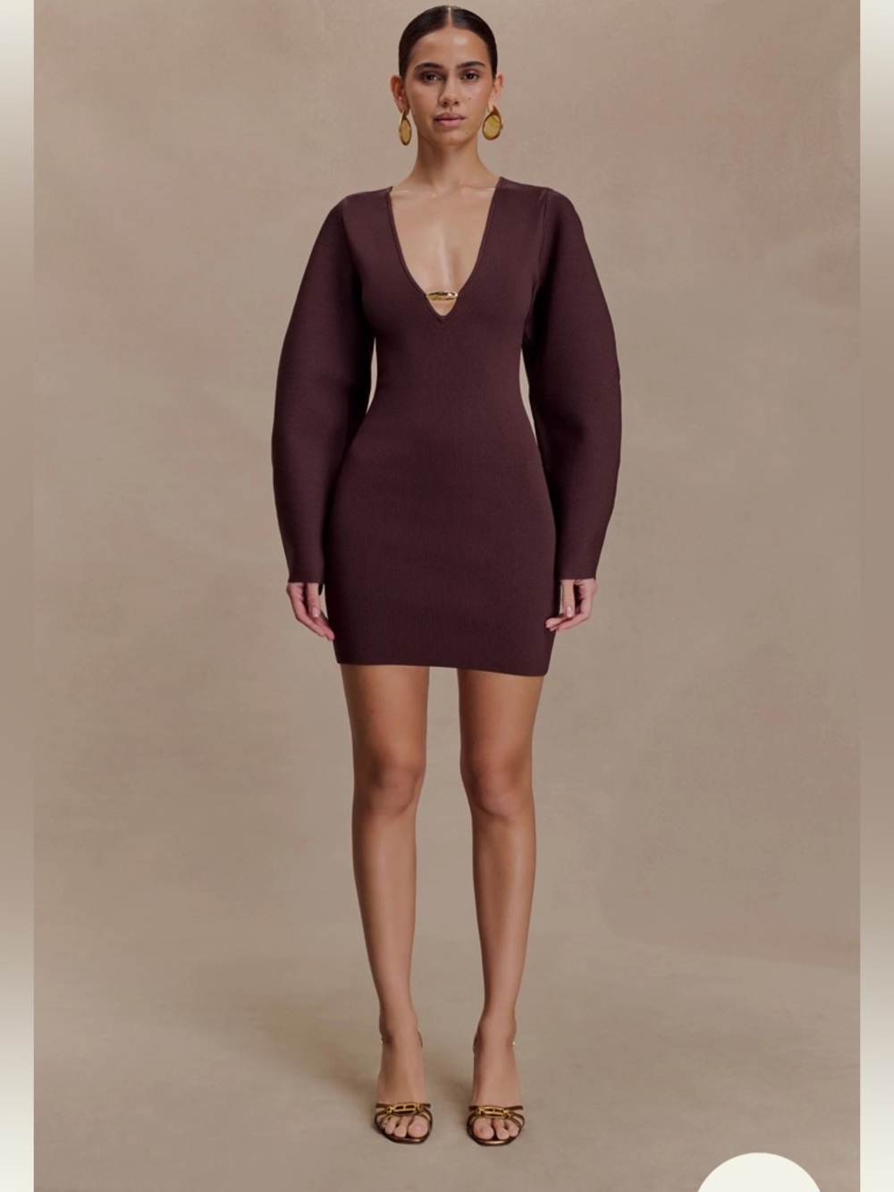 NWT Meshki Billy balloon sleeve knit mini dress - dark chocolate